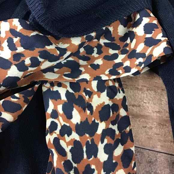 14th & Union Womens Medium Black Sweater Leopard Print Tie Neck Career Pullover - Picture 6 of 12